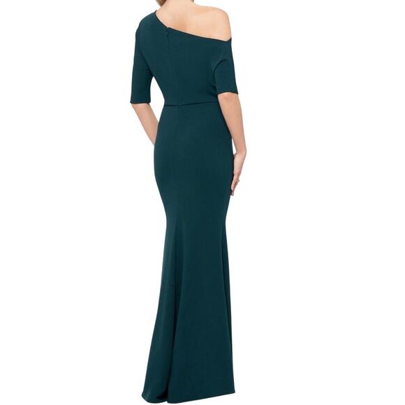 Betsy & Adam dress one shoulder crepe scuba trumpet green size 10 - Picture 7 of 7